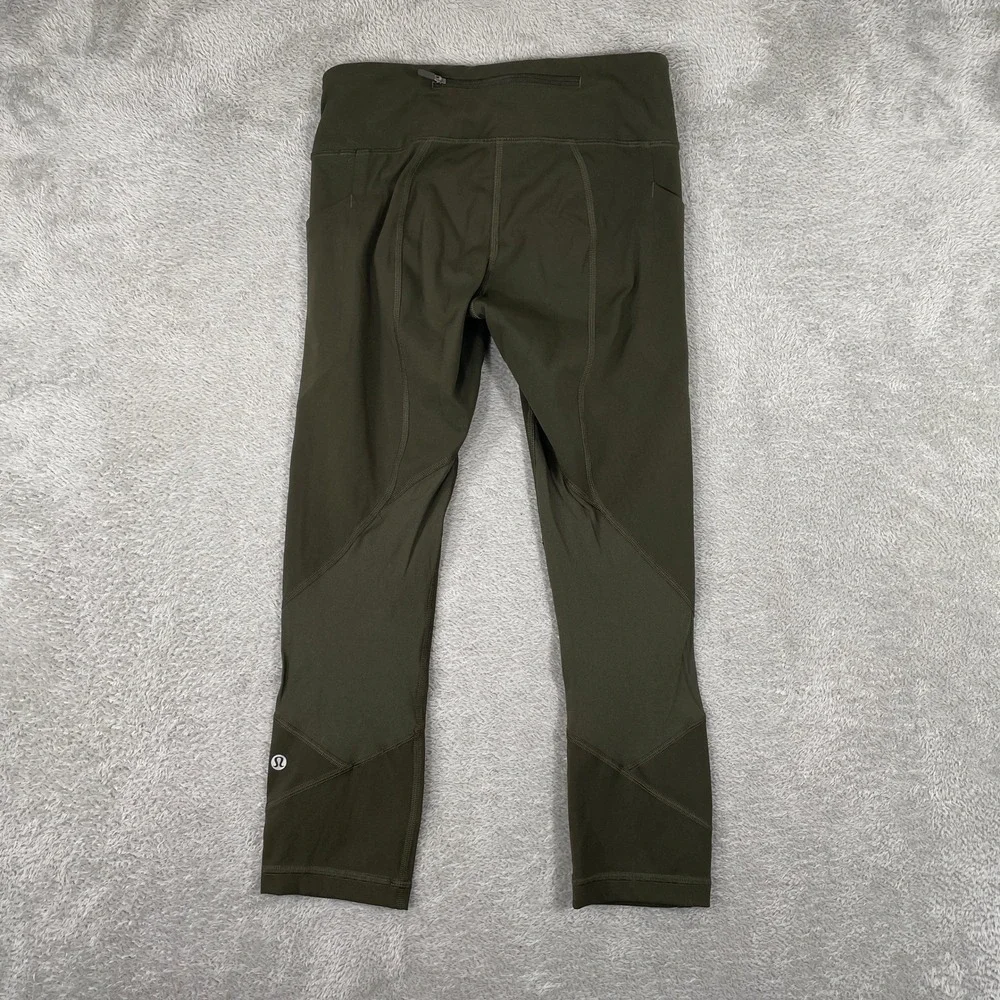 Lululemon Speed Up Crop Leggings Womens Medium Dark Olive Green Yoga Running